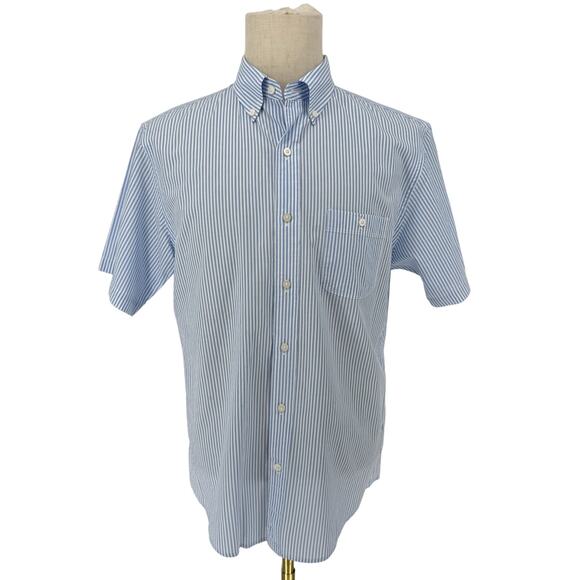 Land's End Light Blue Stripe Shirt Casual Short Sleeve Button Up Y2K VTG Men's M - Picture 1 of 8